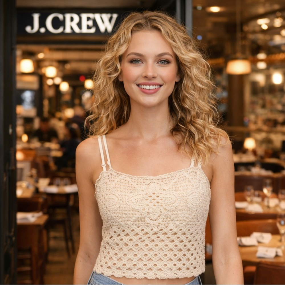 🌸J.Crew Cream Crochet Top Y2K , Boho chic size XS preppy Lace top
